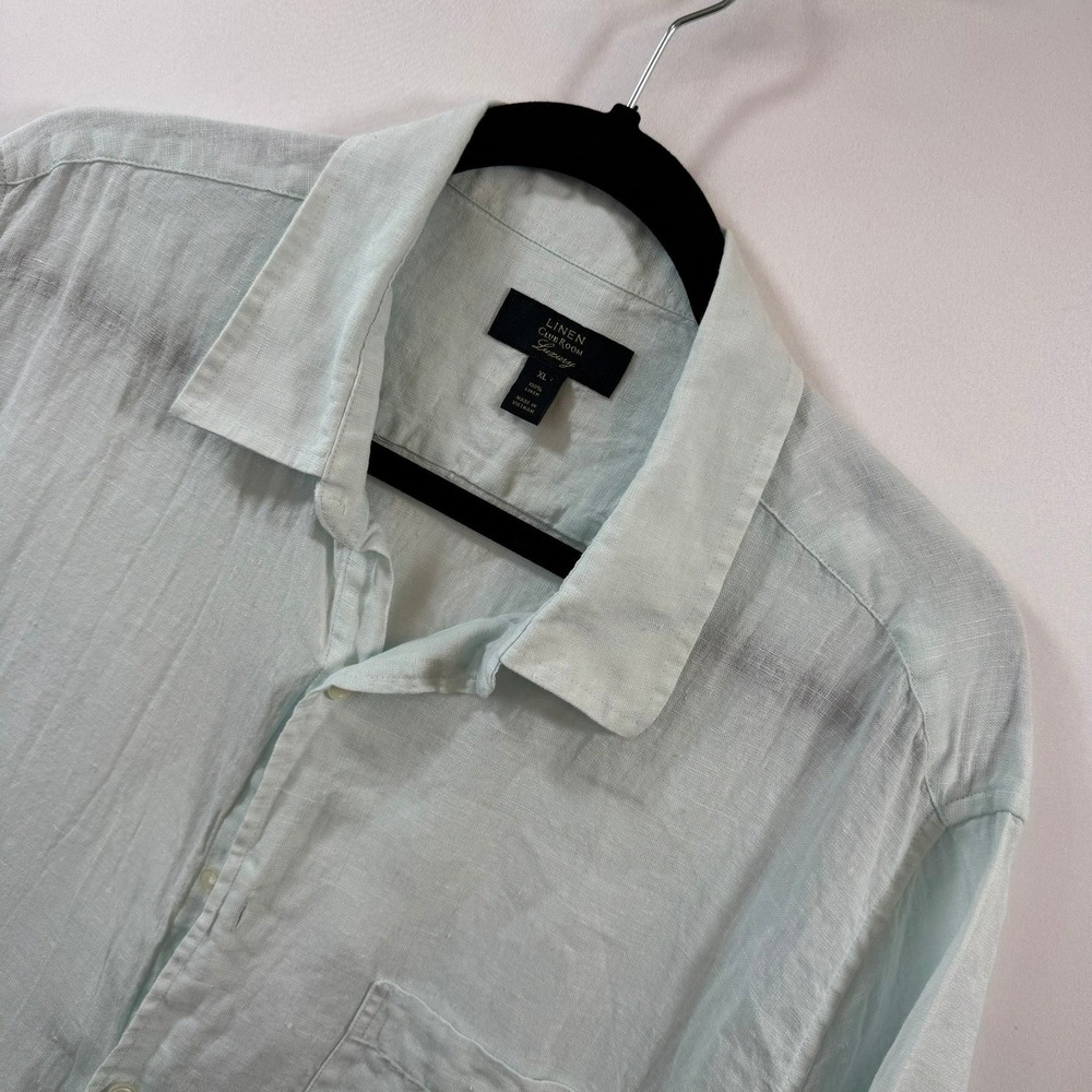 Club Room Luxury Mens XL Mint Green 100% Linen‎ Short Sleeve Button Down Shirt